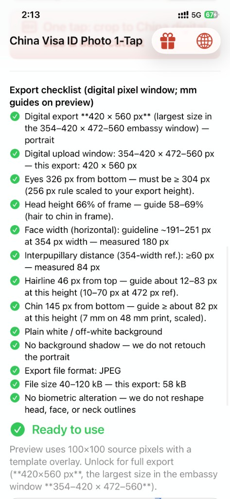 Extended export checklist with China digital measurements